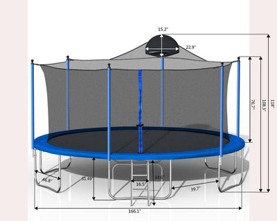 14FT Trampoline for Adults & Kids with Basketball Hoop, Outdoor Trampolines w/Ladder and Safety Enclosure Net for Kids and Adult - Korvel