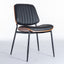 2-piece retro linen chair set with curved wooden backrest, cushioned seat, adjustable metal legs, (Black PU) - Korvel