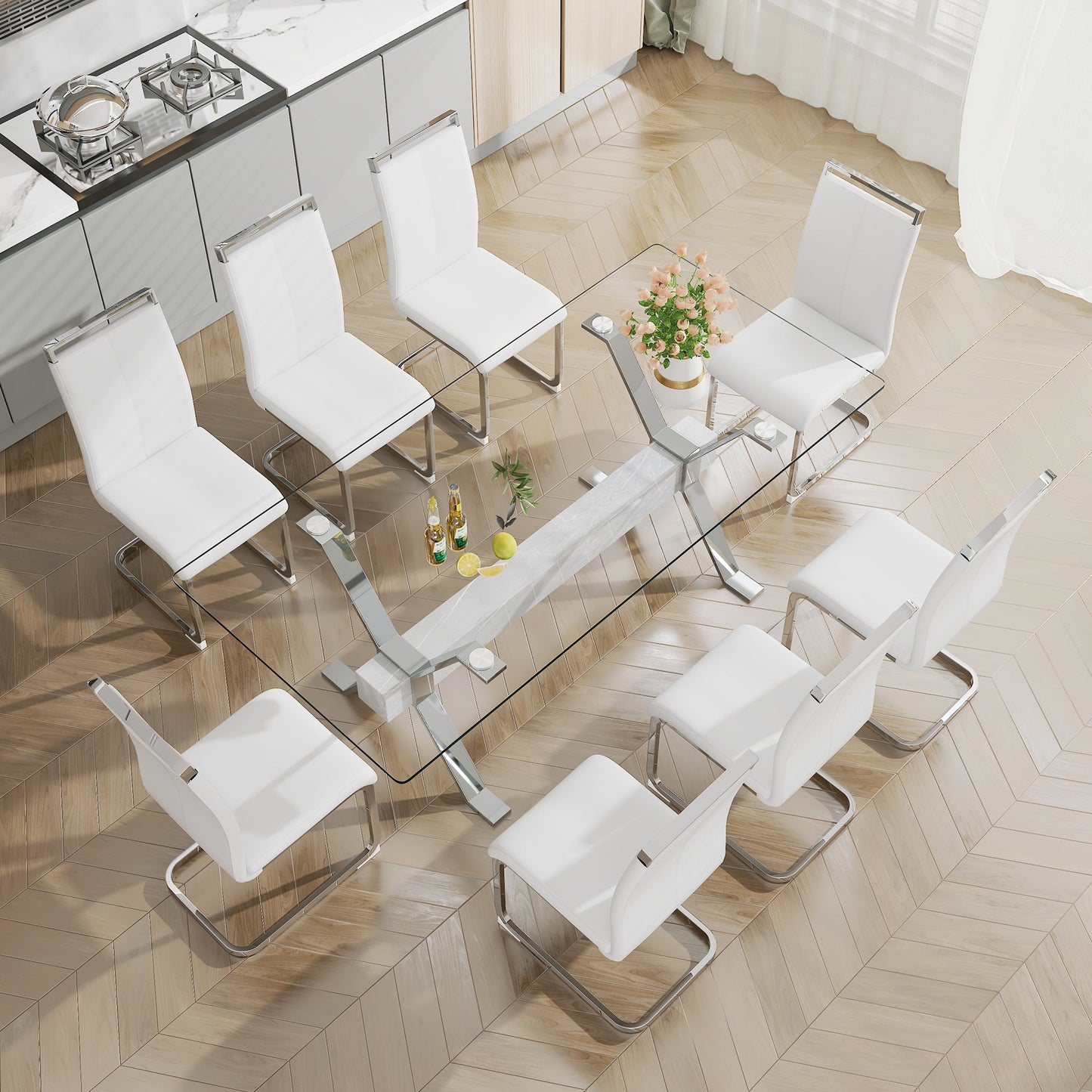 Dining table Modern tempered glass dining table 79 ''x39''x30 '' 1105 - Korvel