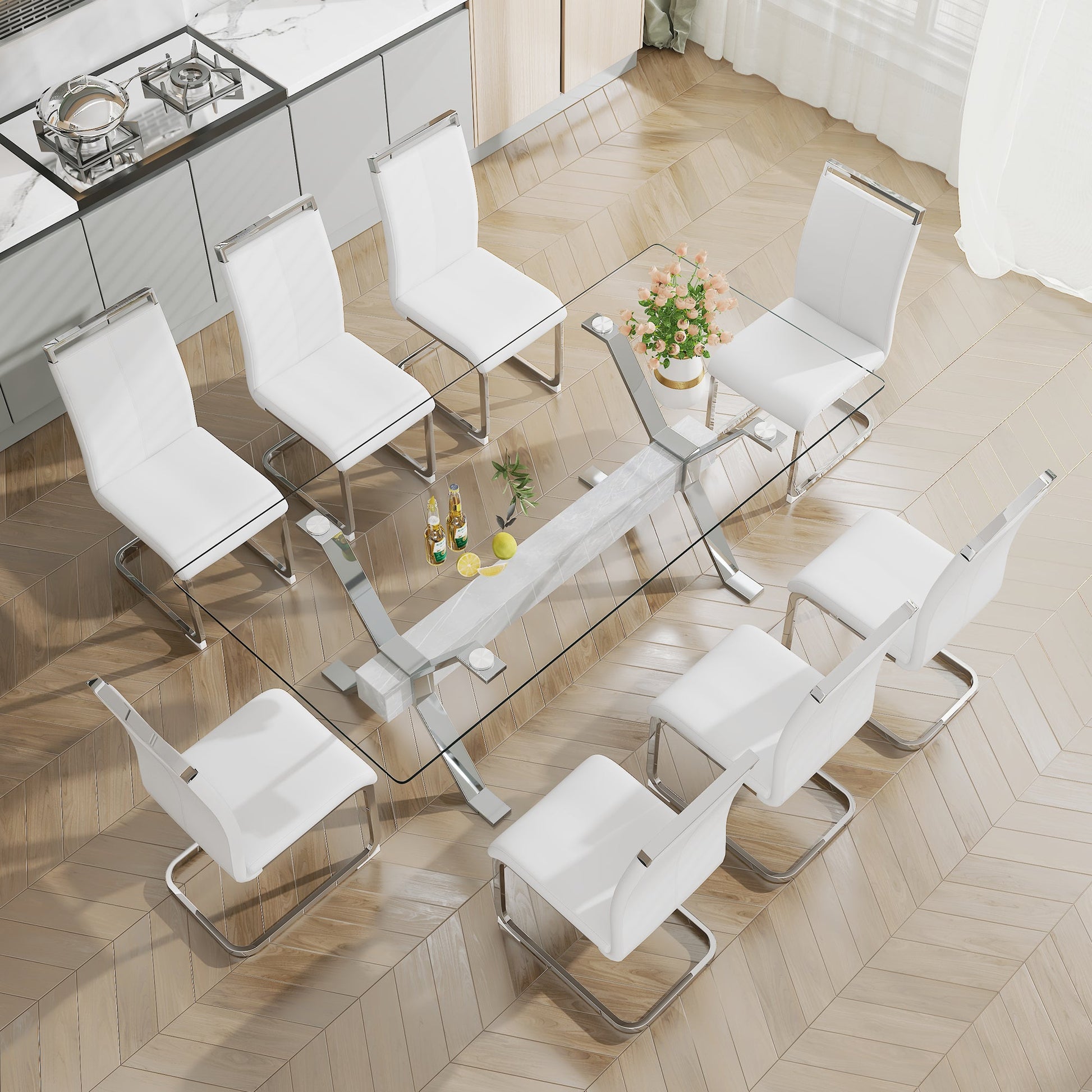 Dining table Modern tempered glass dining table 79 ''x39''x30 '' 1105 - Korvel