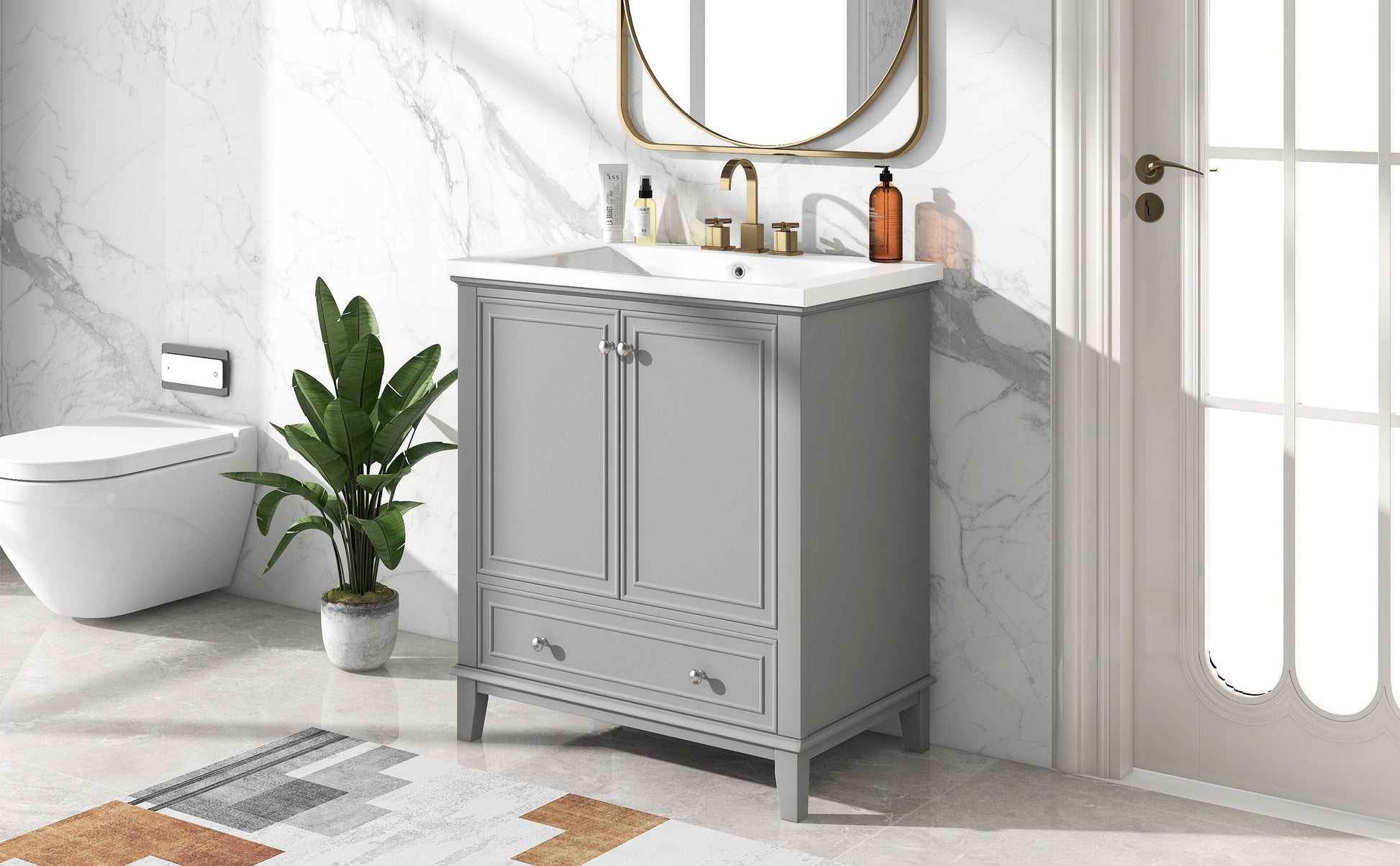 30inchgrey Bathroom Vanity with Sink ComboMulti-functional Bathroom Cabinet with Doors and Drawer Solid Frame and MDF Board - Korvel
