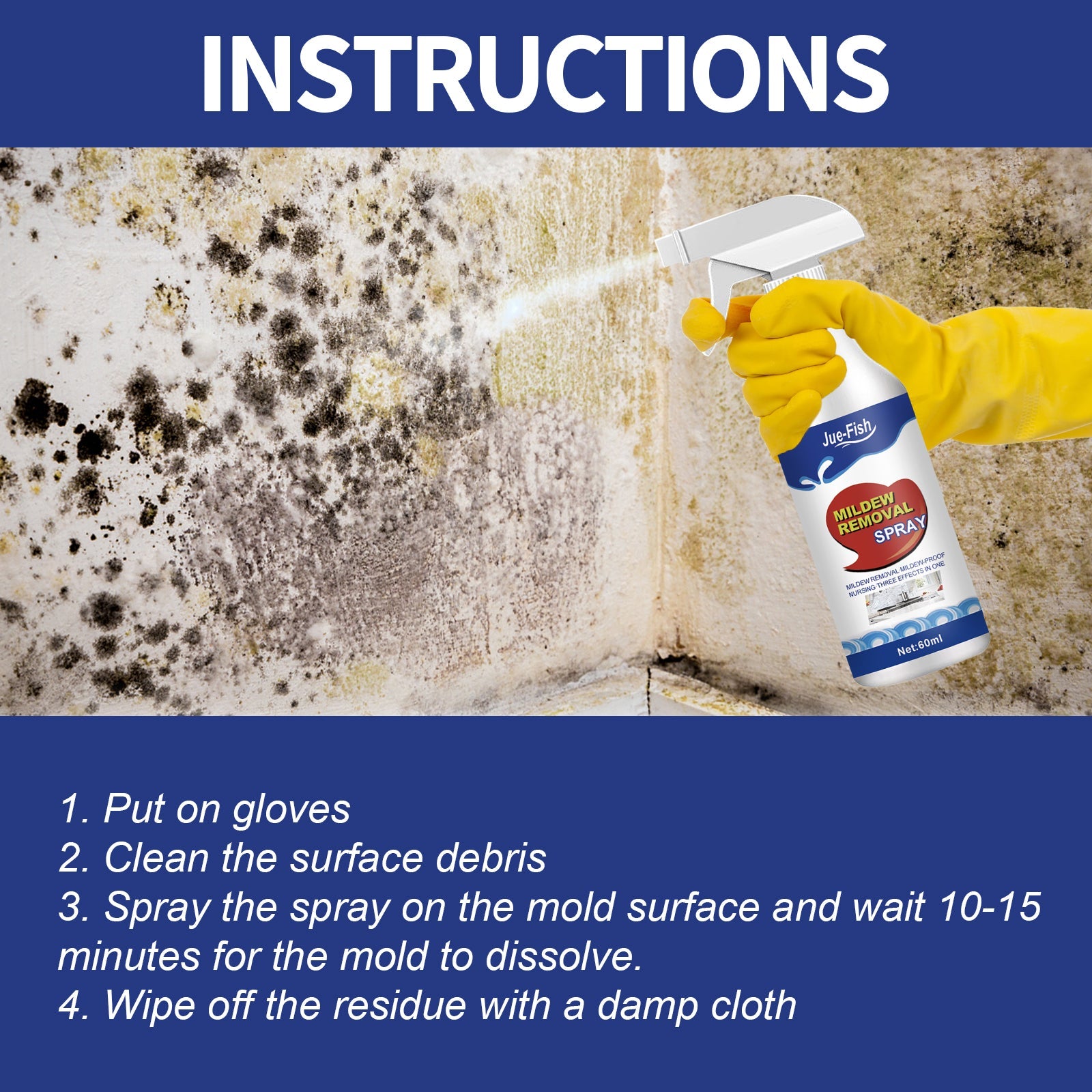 Mildew Removal Spray, Clean Mildew Stains On Bathroom Tile Walls And Ceiling Multi-Functional Mildew Stain Spray - Korvel