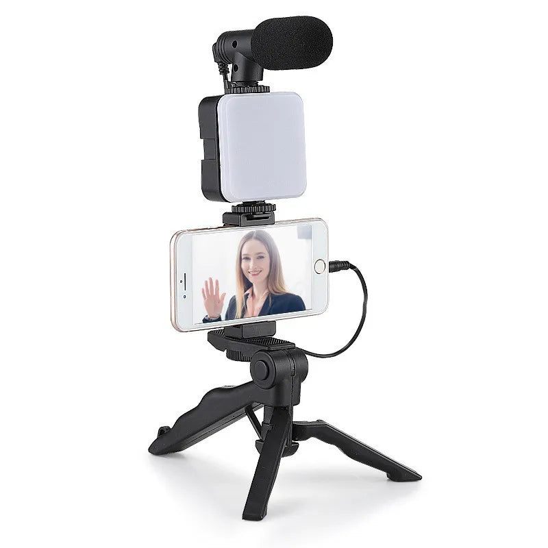 Premium Vlogging Kit with Tripod, LED Light & Microphone