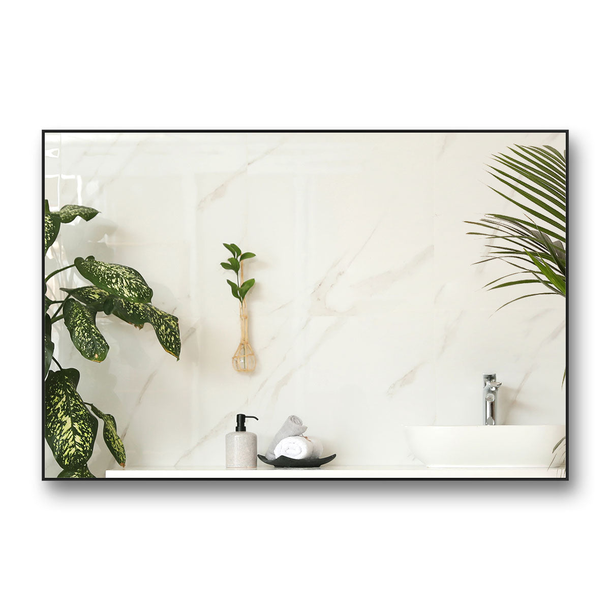 Modern Black Bathroom Mirror - 36x24 Inch Aluminum Frame