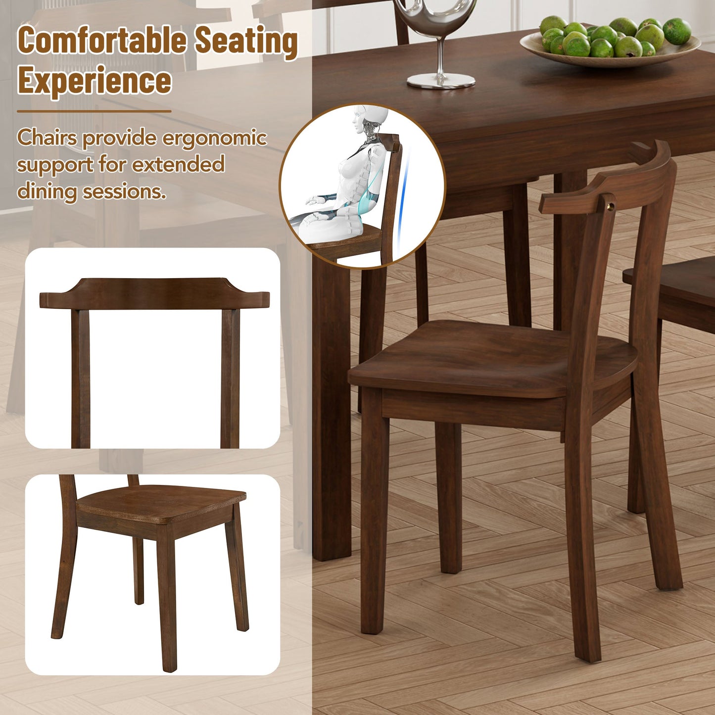 TOPMAX 65 "5-piece set with wheels and expandable dining table set 17.7" pull-out side table and small dining chair Brown - Korvel