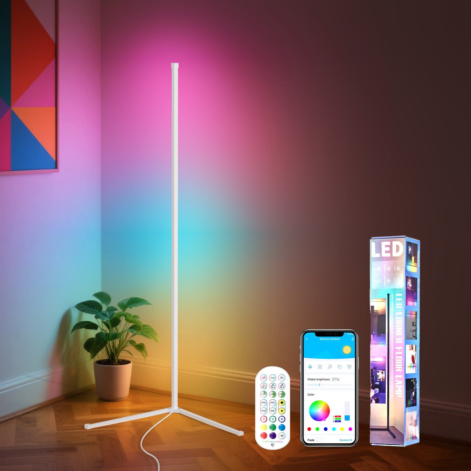 Ambient Floor Lamp RGBIC Corner Light Three-Section Spliced Bluetooth LED Modern Minimalist Table Lamp Voice-Activated Light - Korvel
