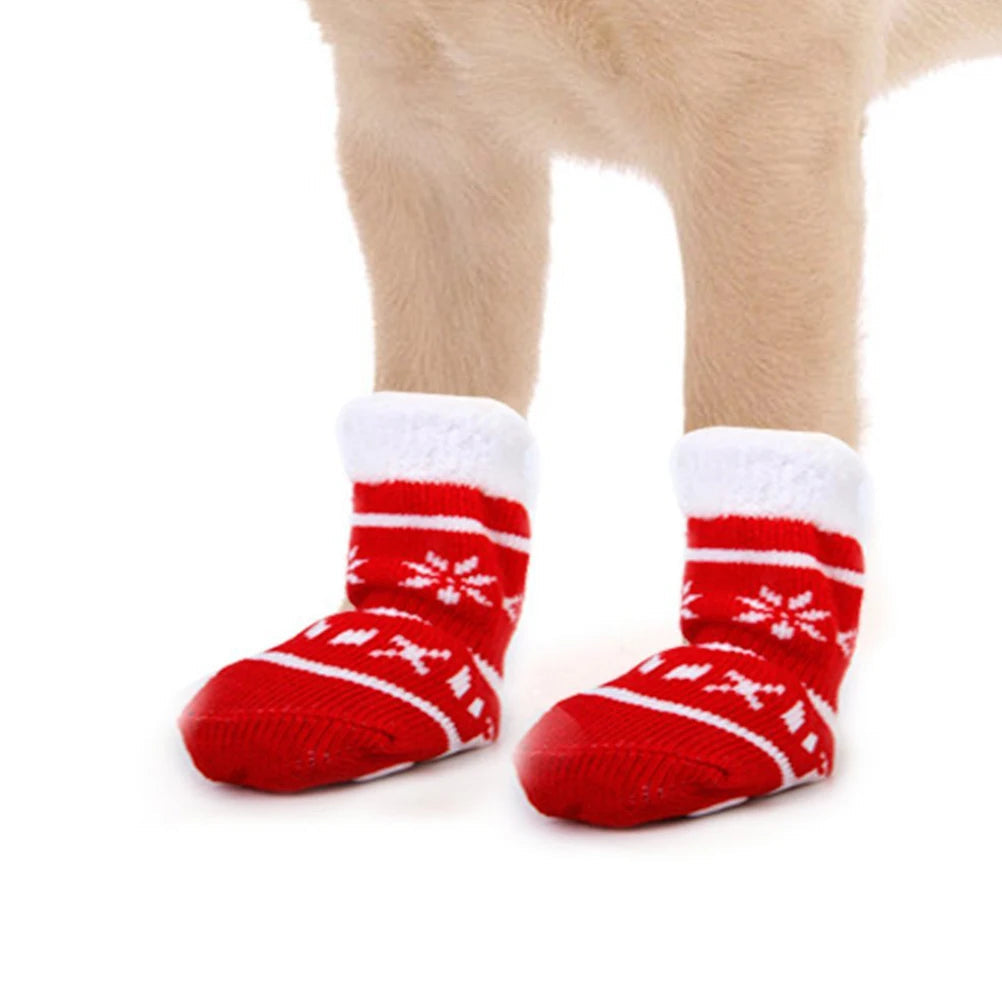 8pcs Pet Warm Cotton Socks Soft Anti Slip Claw Pattern Protect Feet Cold Snow Christmas Dog Cat Stockings Gifts - Korvel