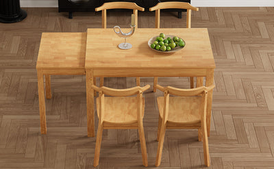 TOPMAX 65 "5-piece set with wheels, expandable dining table set, 17.7" pull-out side table and small dining chairs, natural - Korvel