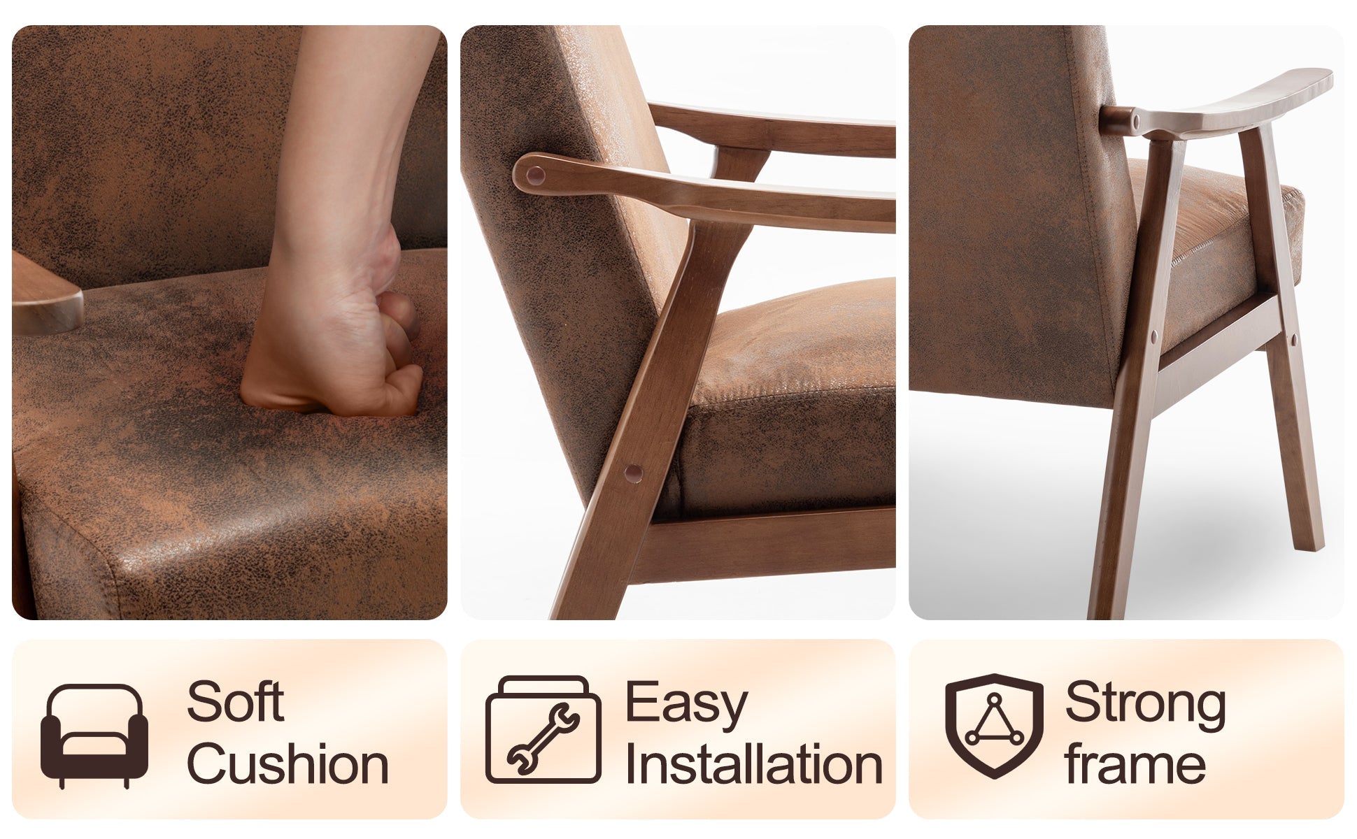 Medieval modern chair, solid wood frame living room chair, accent chair with ultra thick backrest - Korvel