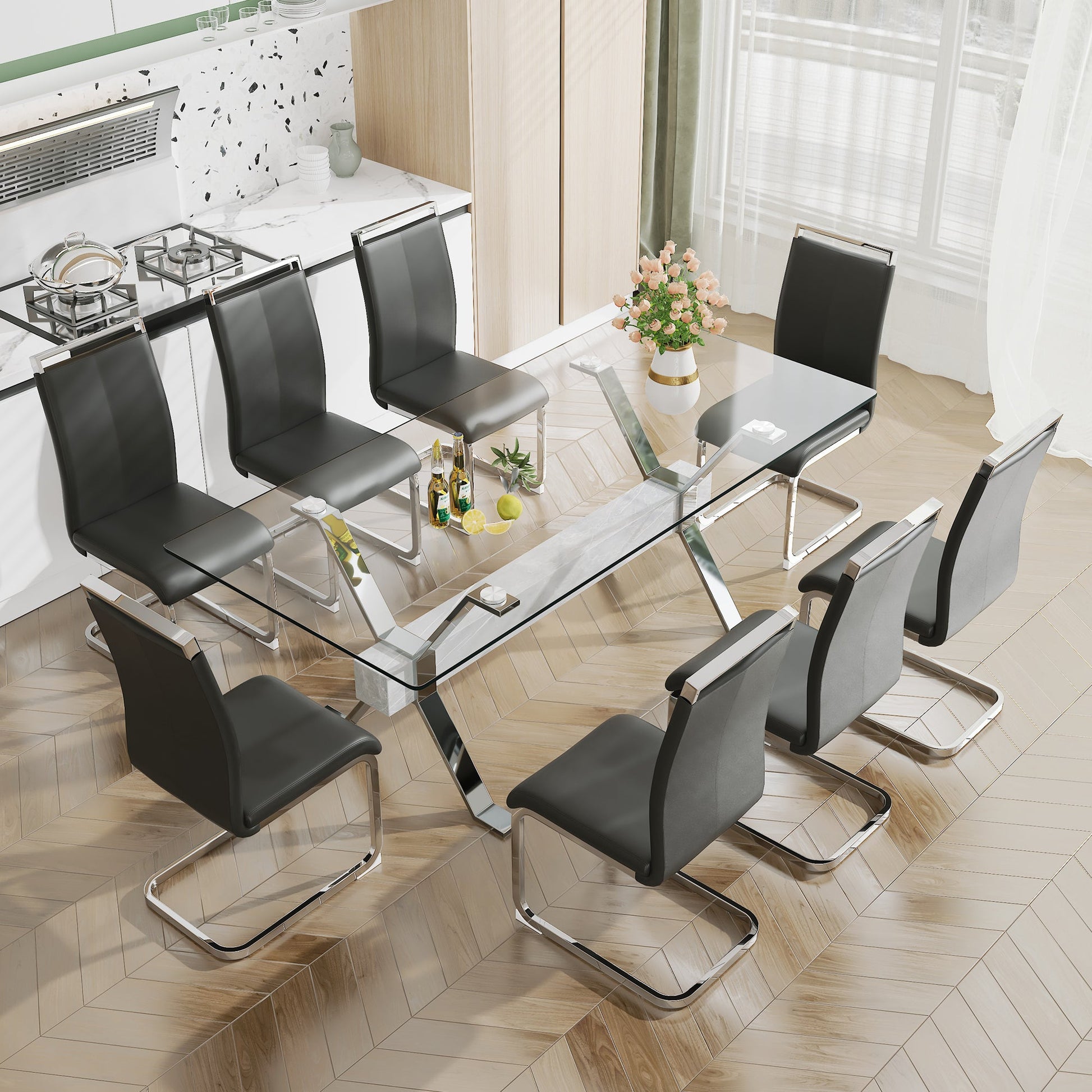 Dining table Modern tempered glass dining table 79 ''x39''x30 '' 1105 - Korvel