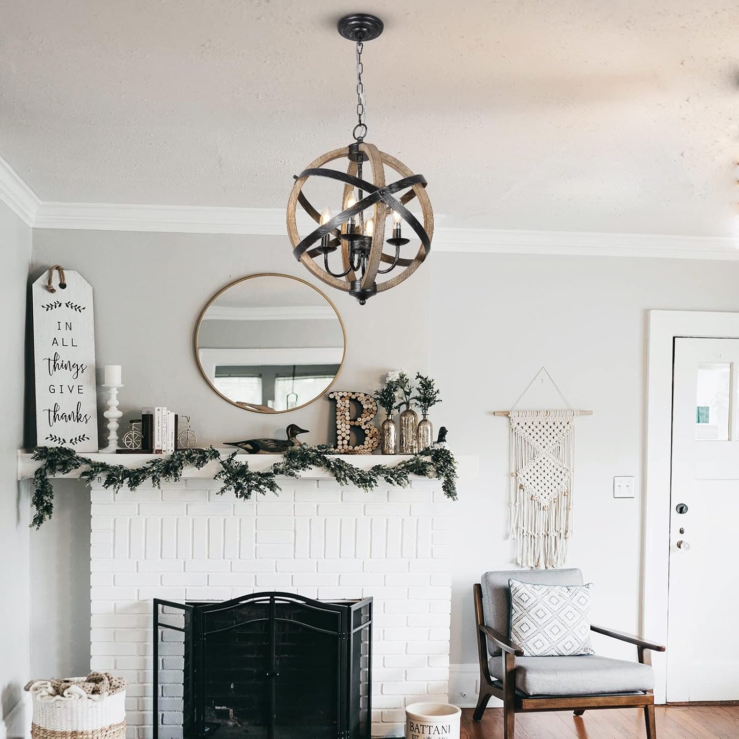 Farmhouse Chandelier Light Fixtures 4-Light Dining Room Light Fixtures Height Adjustable Rustic Wood Light - Korvel