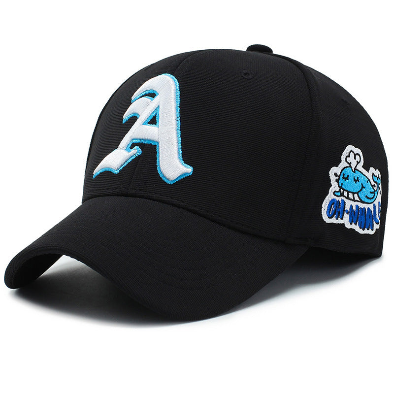 Fashion Gothic Letter A Side Whale Embroidery Baseball Caps Spring and Autumn Outdoor Adjustable Casual Hats Sunscreen Hat - Korvel
