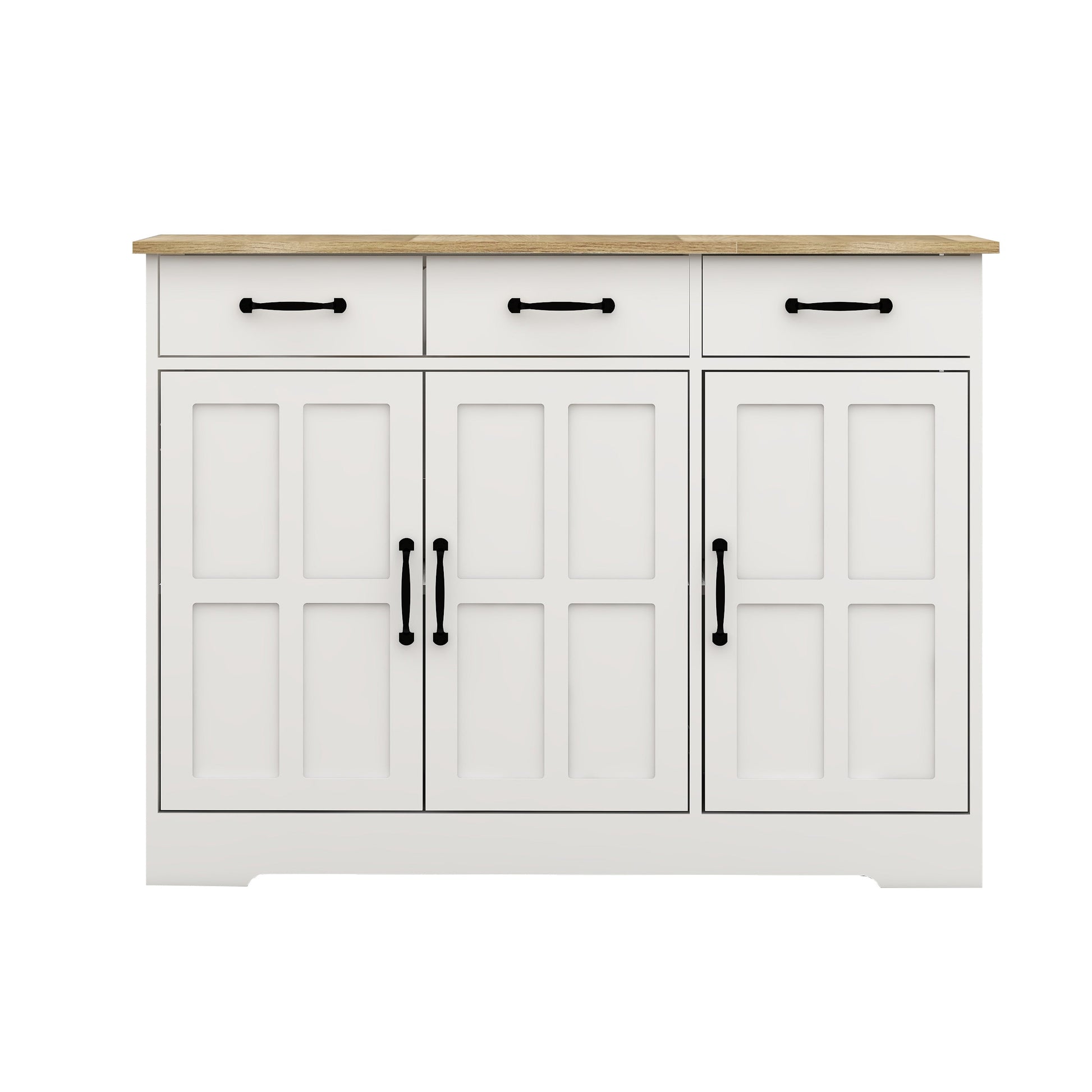 Farmhouse Buffet Cabinet Storage Sideboard with 3 Drawers and 3 Doors for Dining Living Room Kitchen Cupboard-White - Korvel