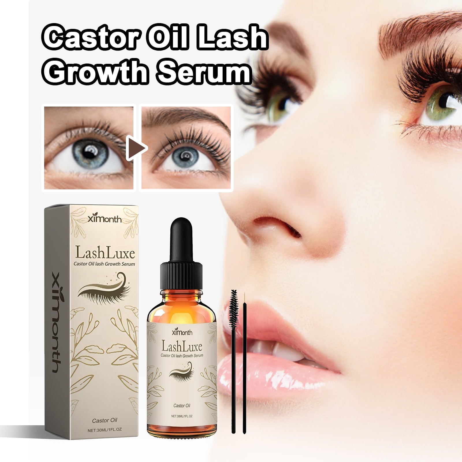 Castor Oil Lash Growth Serum, Mild Lasting Not Easy To Halo Makeup Natural Slim Black Beautiful Voluminous Voluminous Mascara - Korvel