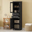 Tall Bathroom Storage Cabinet with Glass Doors, Free-Standing, Two Drawers, and Adjustable Shelves, MDF Board, Painted Black - Korvel