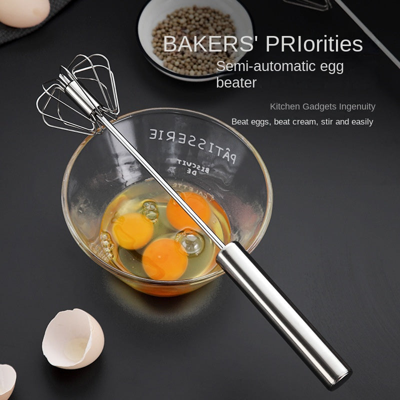 Stainless Steel Egg Beater Semi-Automatic Hand Press Rotary Household Kitchen Manual Egg - Korvel