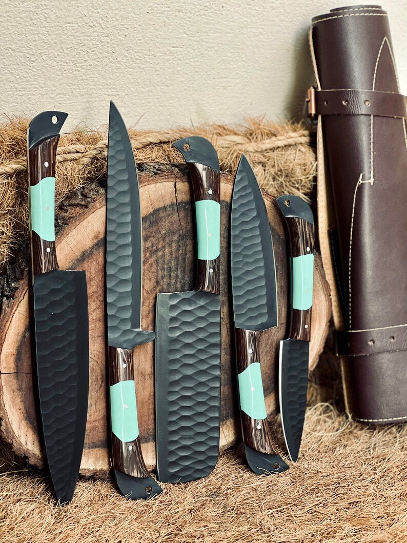 Exquisite Chef's Knife Set – 13" Handcrafted Stainless Steel Blade with Wenge Wood & Resin Handle + Premium Leather Sheath - Korvel