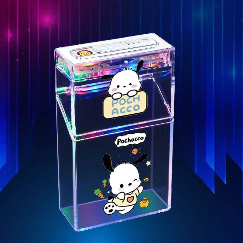 Pacha Dog Cartoon Sanrio Cigarette Box Charging Lighter Integrated Transparent Body Atmosphere Colorful Lights Cute Gift Object - Korvel