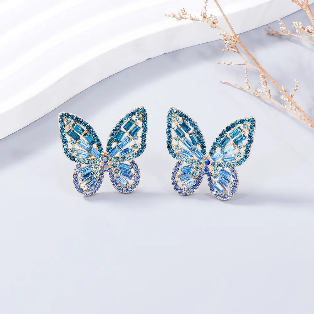 Alloy Inlaid Rhinestone Butterfly Earrings - Korvel