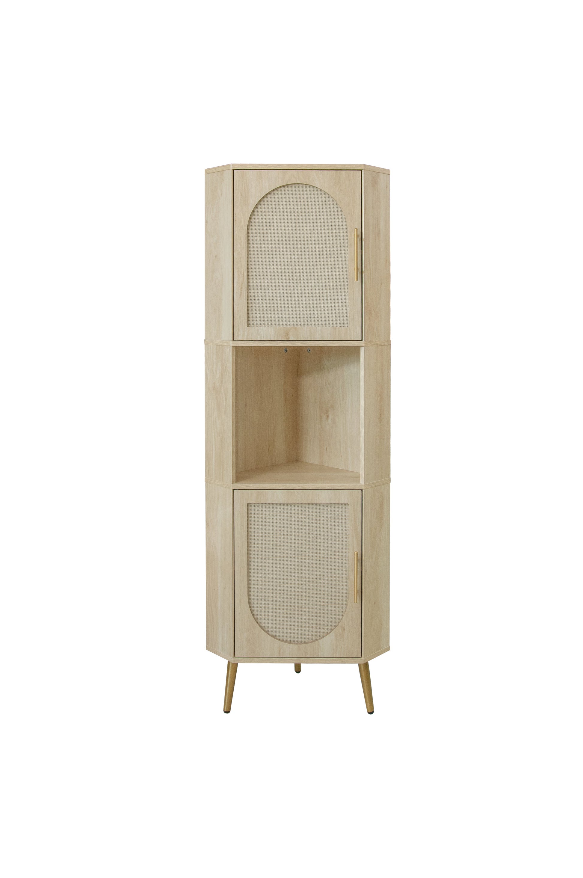 Corner cabinet ,Rattan door,Freestanding Corner Tables For Small Spaces, Corner Shelf Stand For Living Room, Kitchen, Bathroom - Korvel