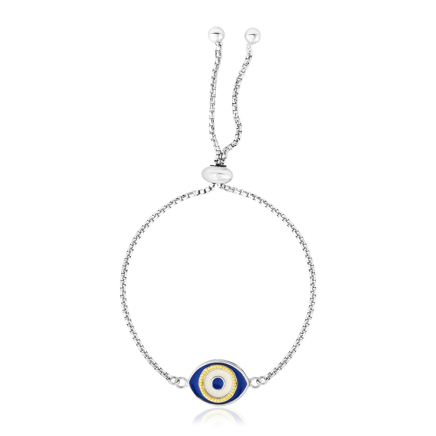 Bracelet en argent sterling ajustable à deux tons émaillé avec œil maléfique