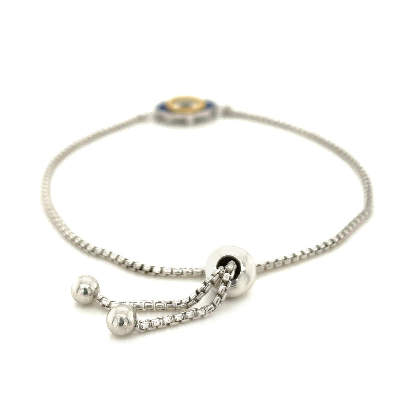 Bracelet en argent sterling ajustable à deux tons émaillé avec œil maléfique