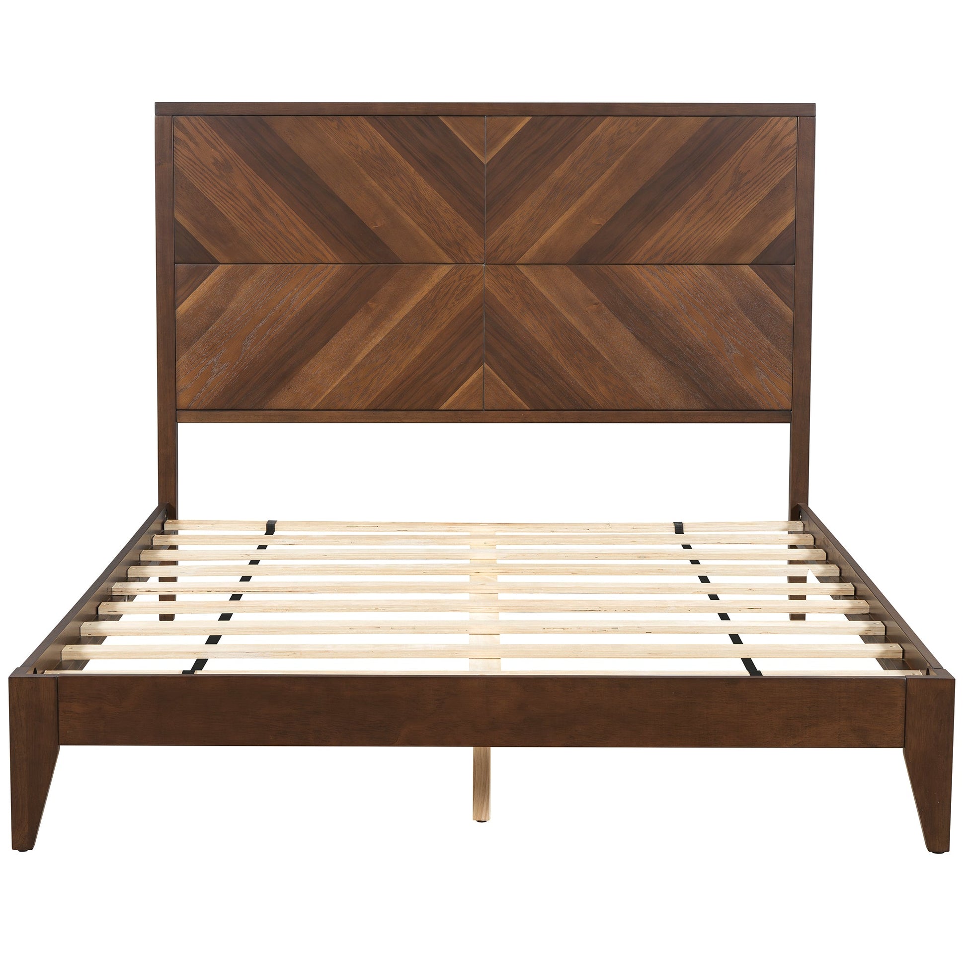 Mid-Century Modern Platform Bed Wood Slat Support with No Box Spring Needed,Queen, Walnut - Korvel