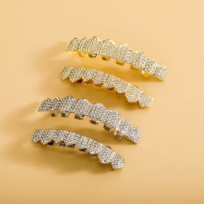 Real gold electroplated gold tooth set eight tooth full diamond hip hop tooth set tee grills - Korvel