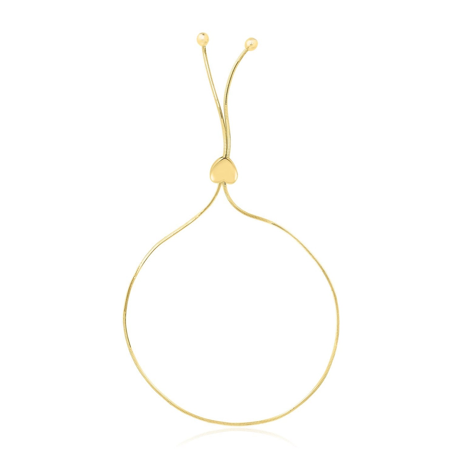 14k Yellow Gold Adjustable Lariat Heart Motif Bracelet
