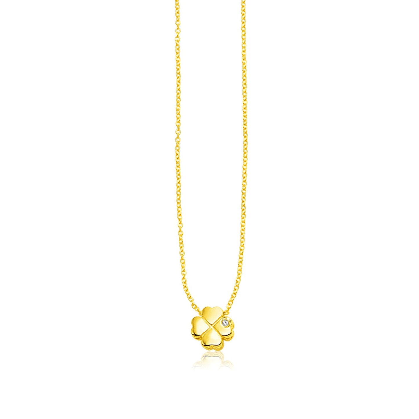 Collier en trèfle à quatre feuilles en or jaune 14k poli avec diamant
