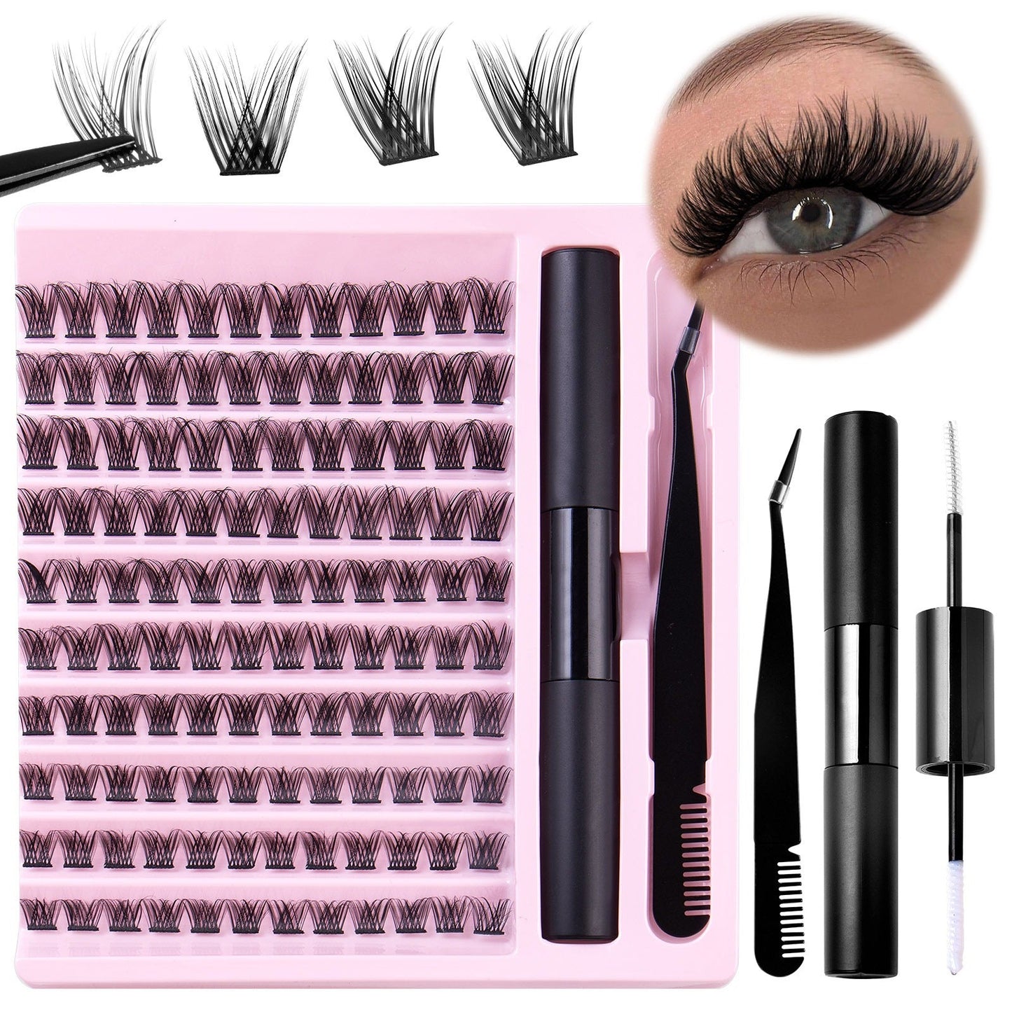 Eyelash DIY Eyelash Extensions Kit Private Label Lash Clusters DIY with Bond Seal Glue and Tweezers Set - Korvel
