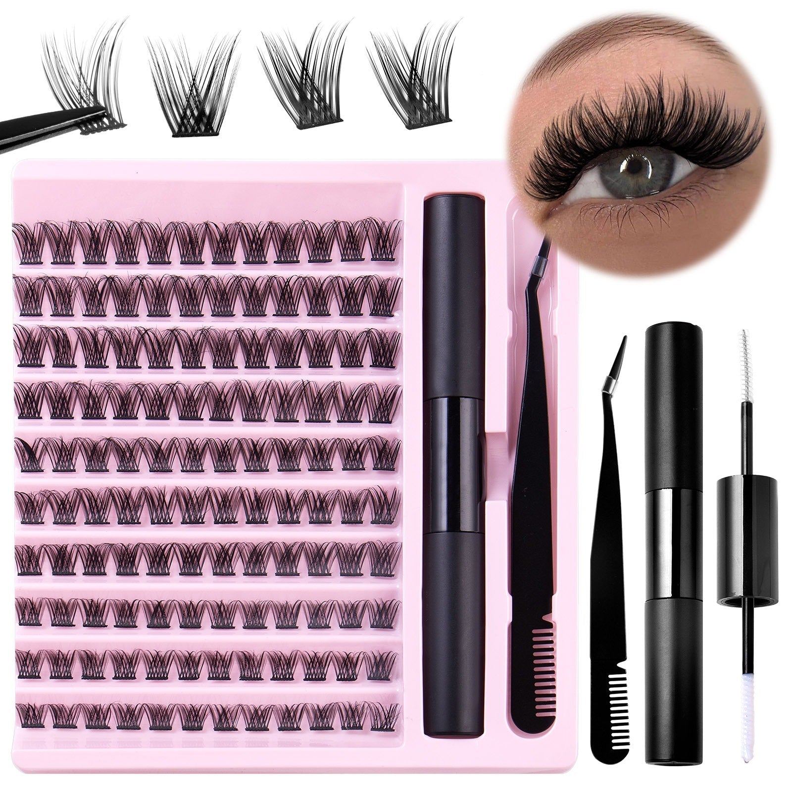 Eyelash DIY Eyelash Extensions Kit Private Label Lash Clusters DIY with Bond Seal Glue and Tweezers Set - Korvel
