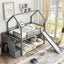 Lit superposé maison jumeau sur jumeau avec toboggan et escalier de rangement - Gris