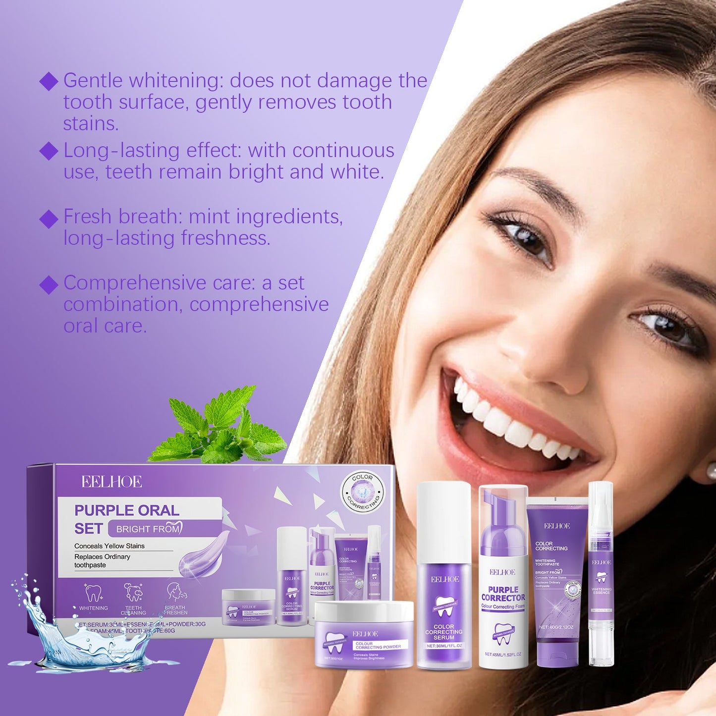 Ensemble de blanchiment des dents tonique violet pour une haleine fraîche
