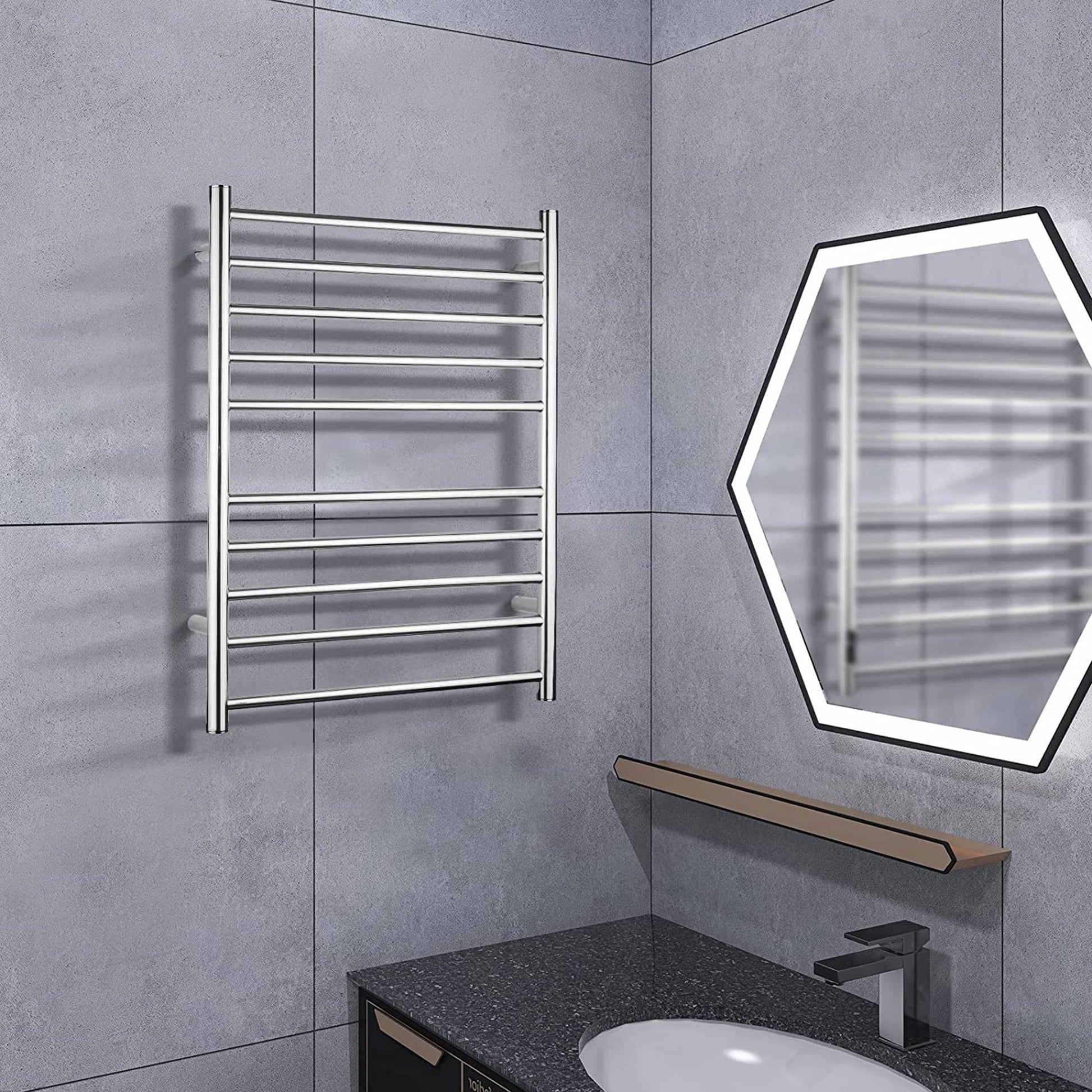 Electric Heated Towel Rack for Bathroom Wall Mounted Towel Warmer 10 Stainless Steel Bars Drying Rack - Korvel