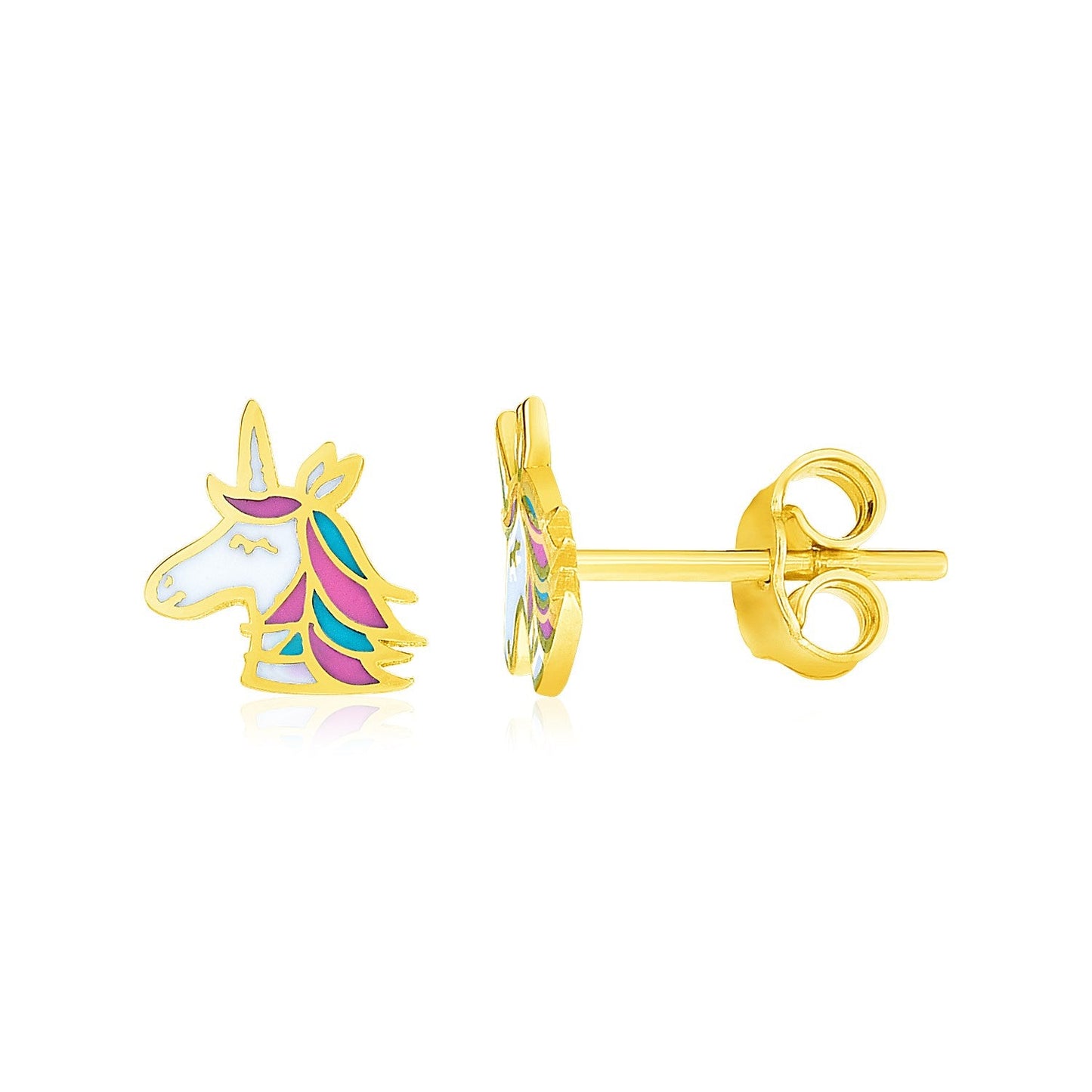 14k Yellow Gold Enameled Unicorn Children's Earrings