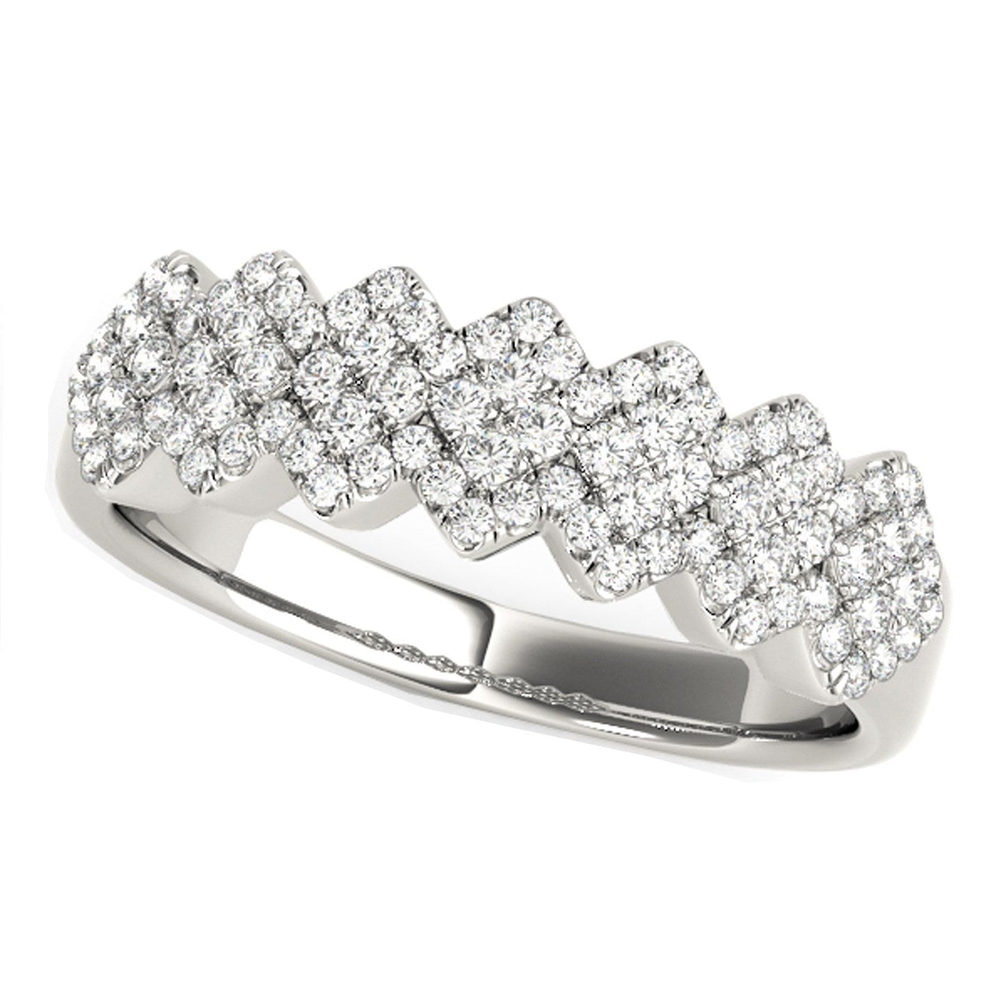 Diamond Studded Wide Multi-Diagonal Pattern Ring in 14k White Gold