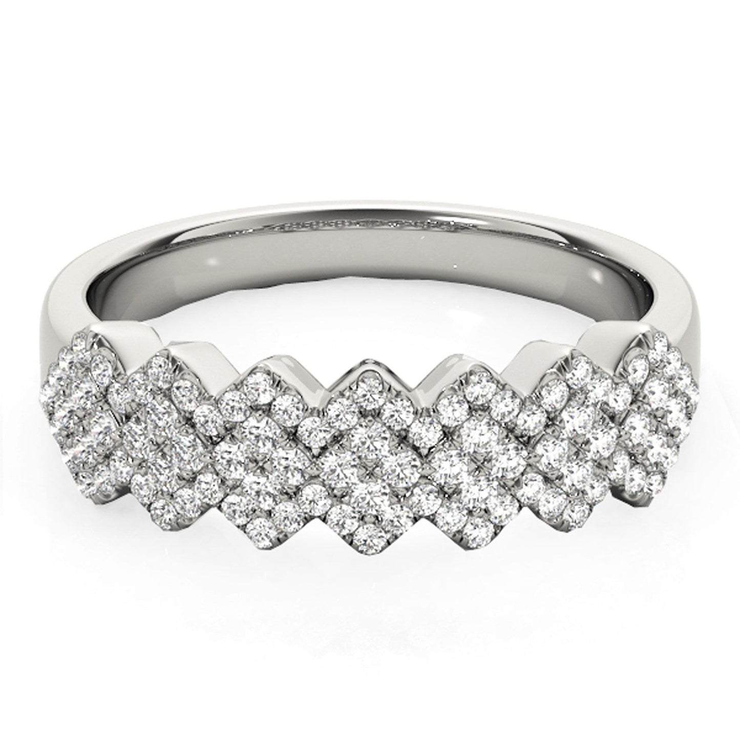Diamond Studded Wide Multi-Diagonal Pattern Ring in 14k White Gold