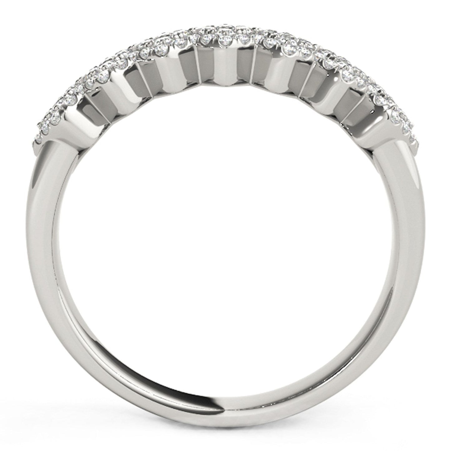Diamond Studded Wide Multi-Diagonal Pattern Ring in 14k White Gold