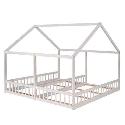 Twin Size White Platform Beds - Two Shared Beds