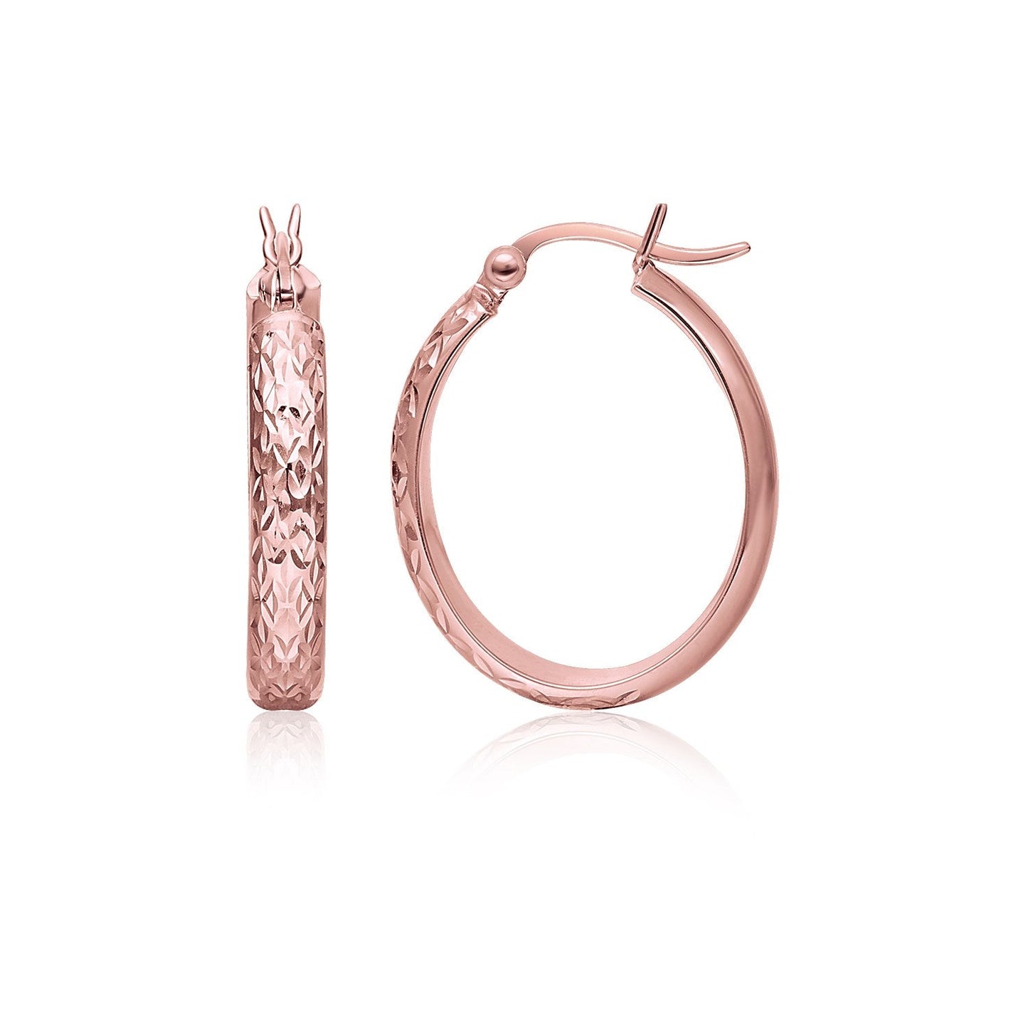 Boucles d'oreilles ovales en or rose martelé 14 carats
