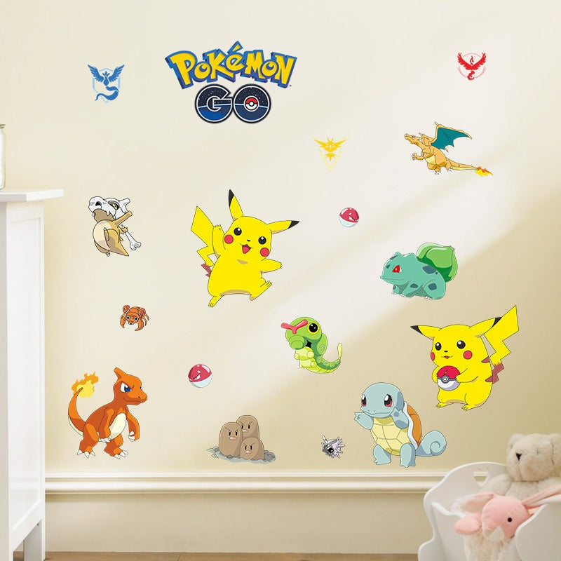 New 3D Pikachu Wall Sticker Pok é mon Wallpaper Self adhesive Cartoon Graffiti Anime Poster Children's Room PVC - Korvel
