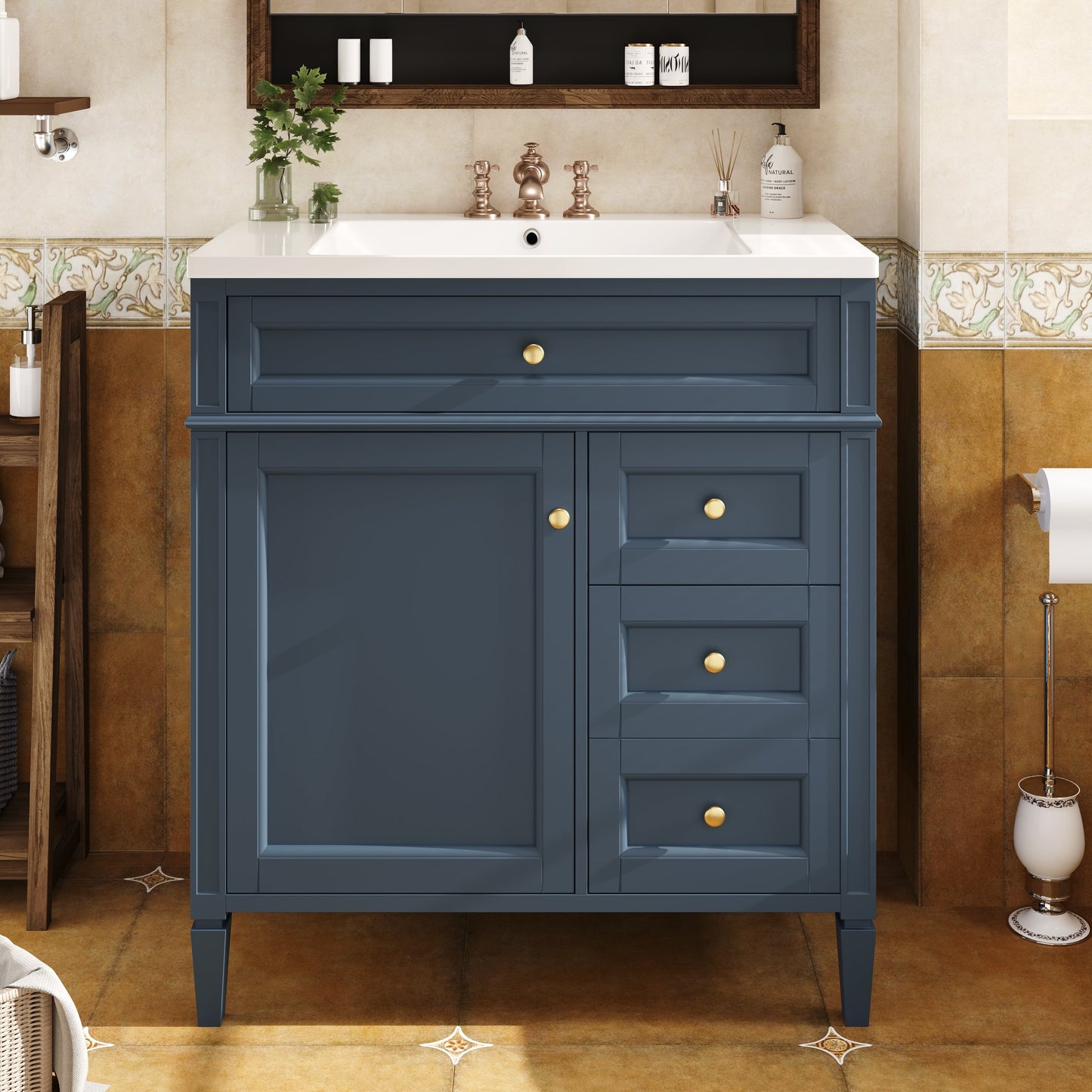 Meuble de salle de bain moderne de 30 pouces avec lavabo et rangement