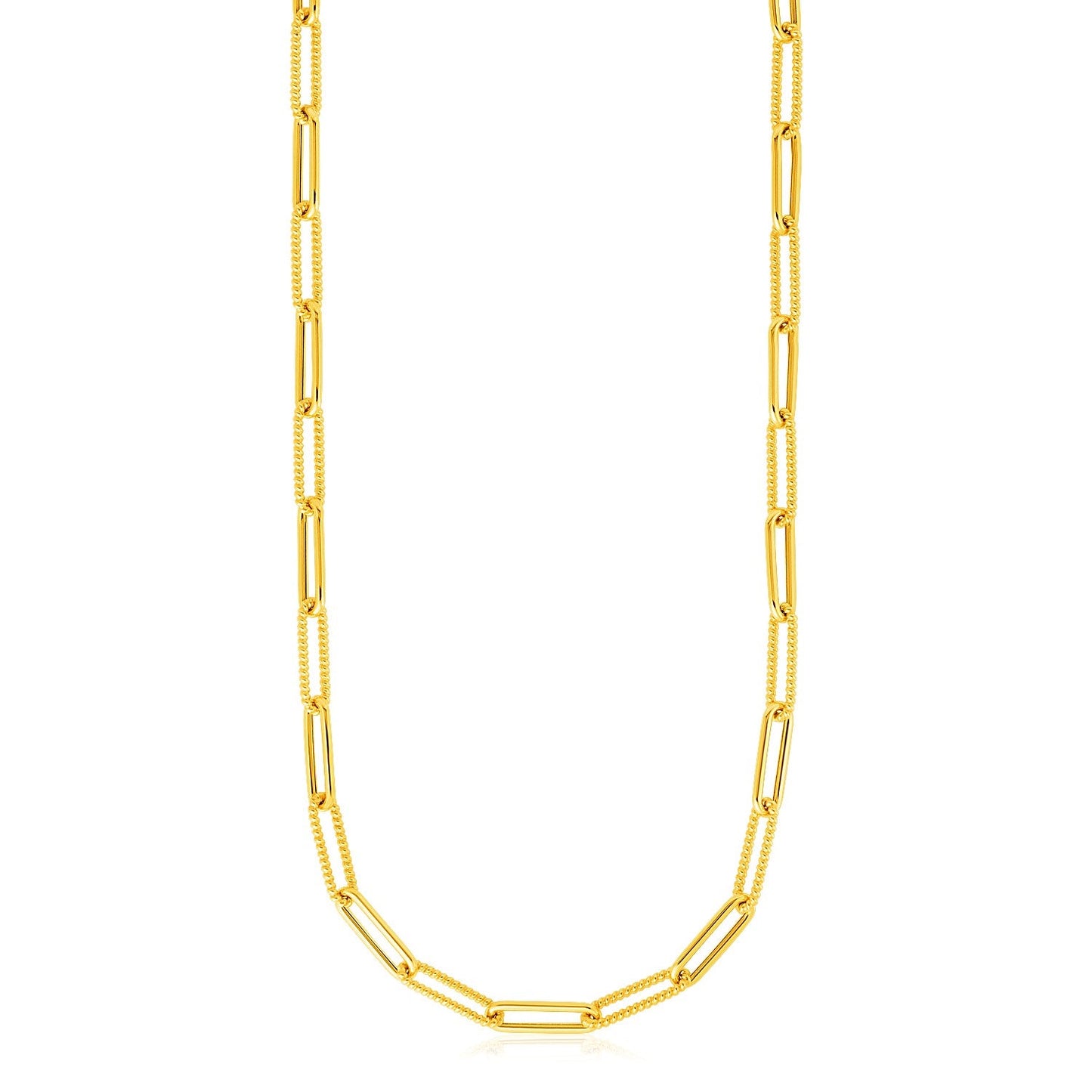 14k Yellow Gold Textured Paperclip Chain Necklace