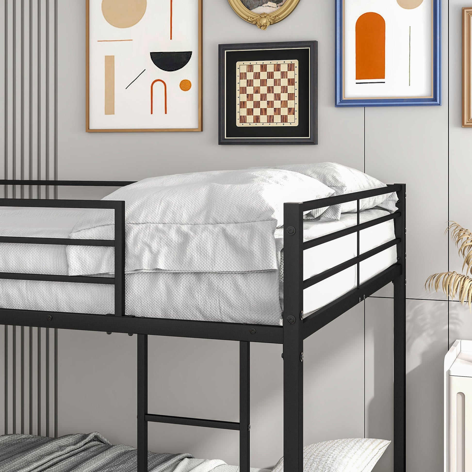 Metal Bunk Bed Full Over Full Bunk Bed Frame with Safety Guard Rails Heavy Duty Space-Saving Design Easy Assembly Black - Korvel