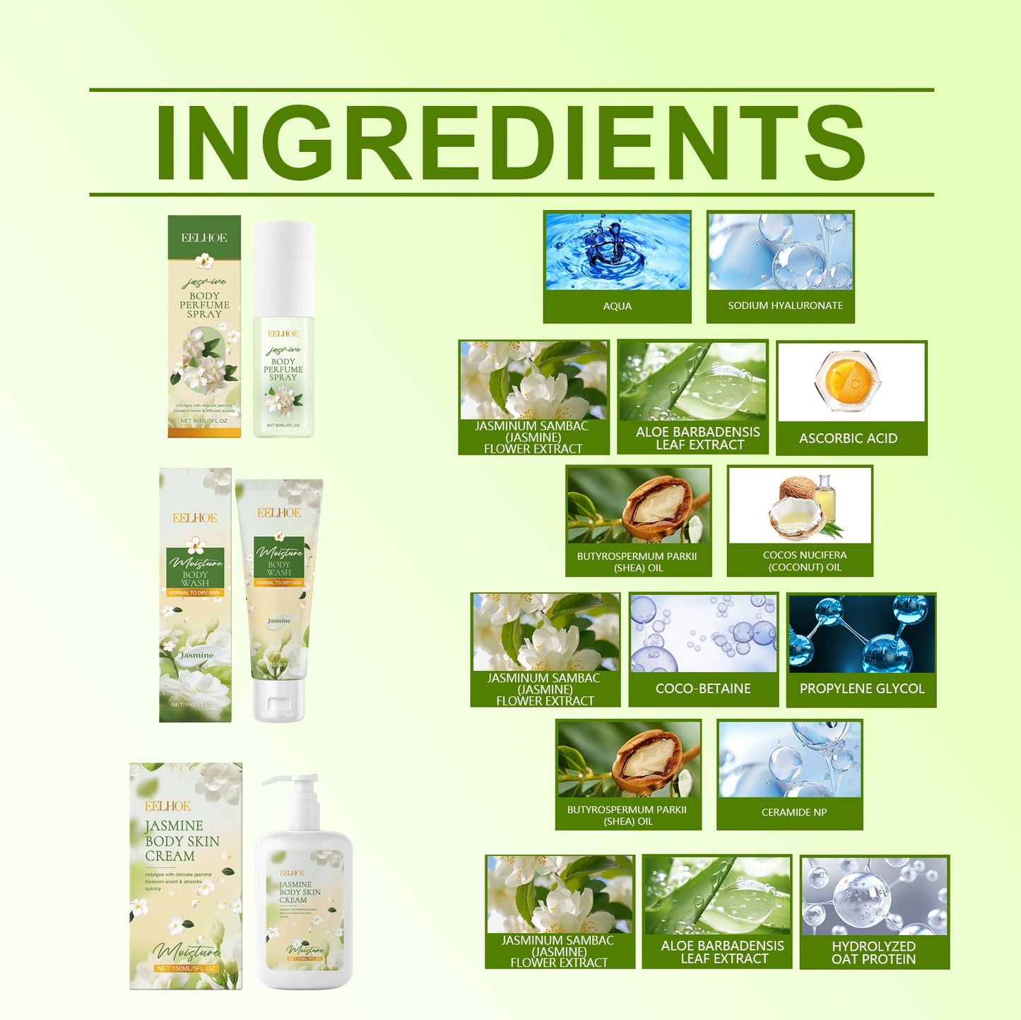 Ensemble de soins du corps au jasmin - Nettoyer et hydrater