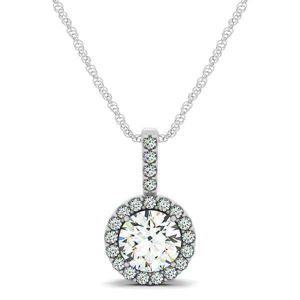 Collier Pendentif Rond Halo en Diamant en Or Blanc 14k