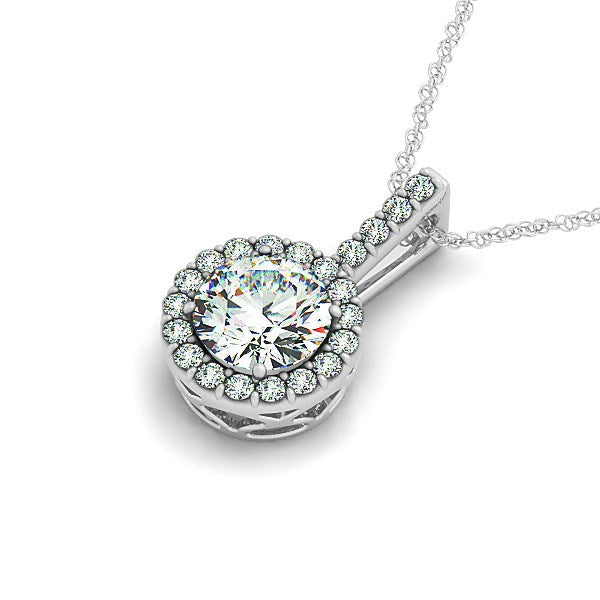 Collier Pendentif Rond Halo en Diamant en Or Blanc 14k
