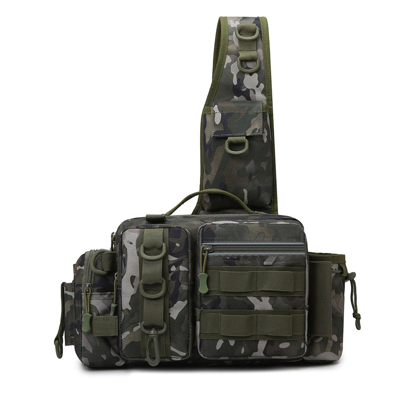 Men's Fishing Backpack: Equipped with bait box, equipment storage bag, pole holder, sling & shoulder bag design. - Korvel