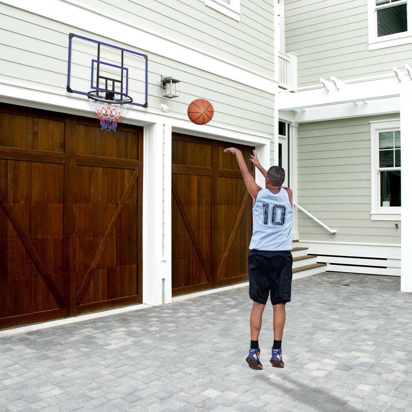 Wall mounted basketball basket, 45 x 29 inch shatterproof back, foldable basketball basket, all-weather mesh fabric - Korvel